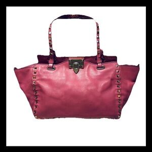Valentino Garavani Rockstud Small Tote Pink Leather Shoulder Bag Gold Studs
